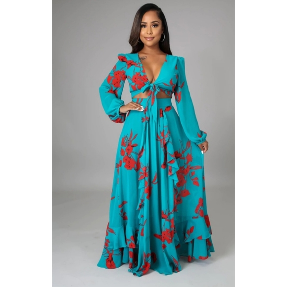 2pcs Long Sleeve Set Red & Blue Harper Skirt Set - Picture 3 of 4